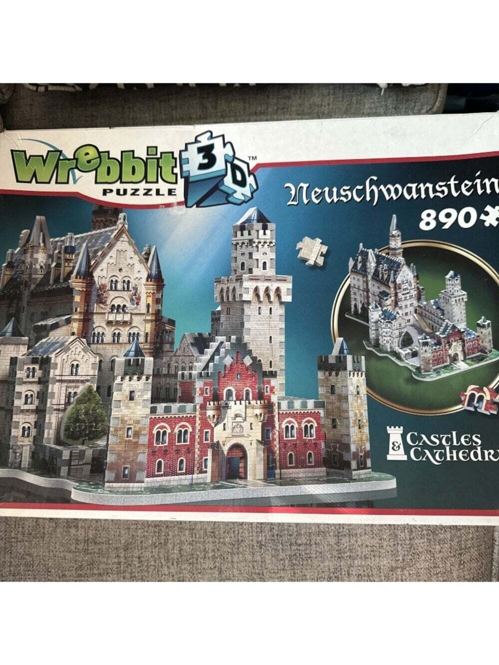 Vintage Wrebbit 3D Neuschwanstein Castle 890 Piece Puzzle Complete Castles